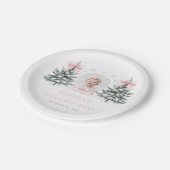 Pink Bow Winter Onederland First Birthday ペーパープレート (アングル)