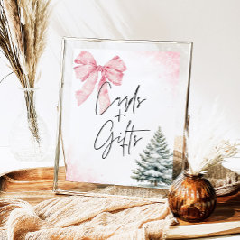 Pink Bow Winter Snowflake BabyShower Cards & Gifts ポスター