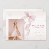 Pink Bow Winter Snowflake Photo 16th Birthday 招待状 (正面/裏面)