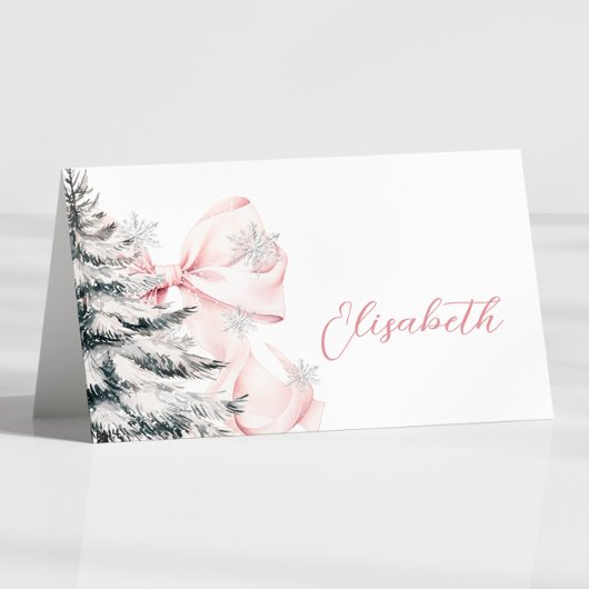 Pink Bow Winter Table Place Card  テーブルナンバー