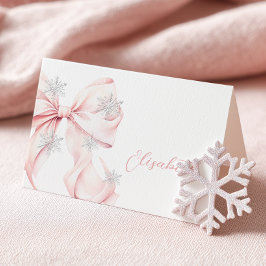 Pink Bow Winter Table Place Card  テーブルナンバー
