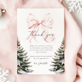 Pink Bow Winter Trees Baby Shower サンキューカード
