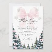 Pink Bow Winter Trees Baby Shower Thank You Card サンキューカード (正面)