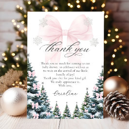 Pink Bow Winter Trees Baby Shower Thank You Card サンキューカード