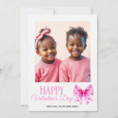 Pink bow with hearts stripes Valentine's Day photo シーズンカード (正面)