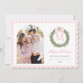 Pink Bow Wreath Christmas シーズンカード (正面)