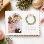 Pink Bow Wreath Christmas シーズンカード