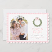 Pink Bow Wreath Christmas シーズンカード (正面)