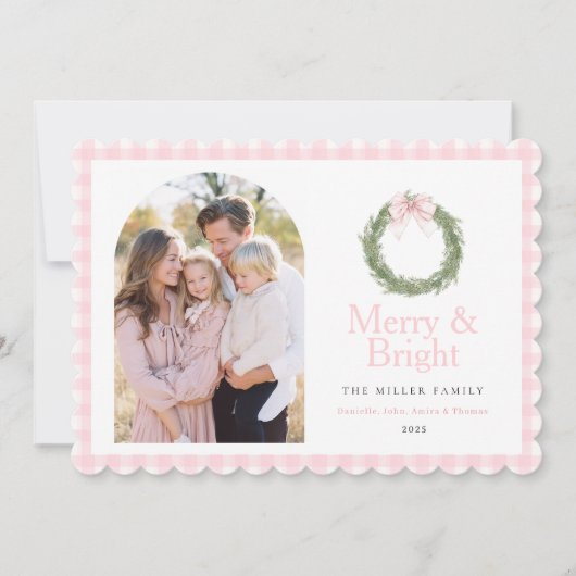 Pink Bow Wreath Christmas シーズンカード (正面)