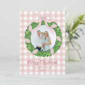 Pink Bow Wreath Christmas Photo Holiday Card シーズンカード (スタンド正面)