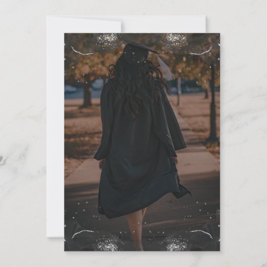 Pink Bow Your Photo Rose Gold Graduation   招待状 (裏面)