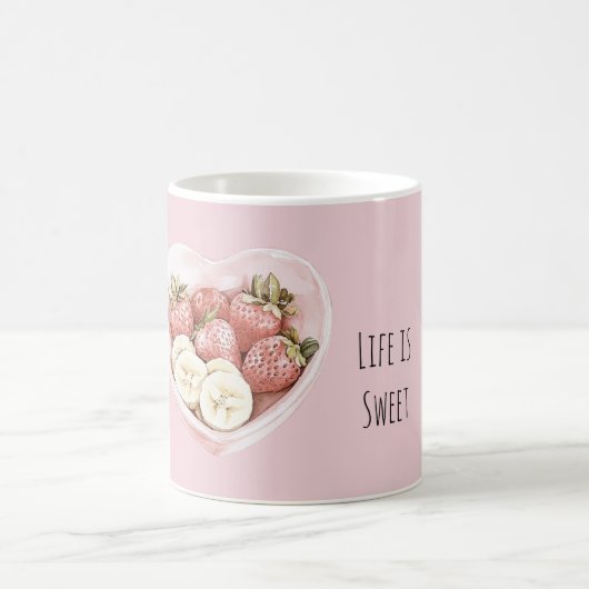 Pink Bowl of Fruit: strawberries & bananas コーヒーマグカップ (中央)
