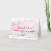 Pink Bows Baby Shower サンキューカード (正面)