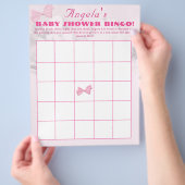 Pink Bows Baby Shower Bingo チラシ (手)