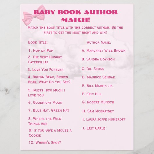 Pink Bows Baby Shower Bingo チラシ (正面)