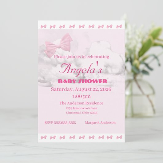 Pink Bows Baby Shower Invitation 招待状 (スタンド正面)