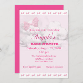 Pink Bows Baby Shower Invitation 招待状