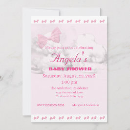 Pink Bows Baby Shower Invitation 招待状