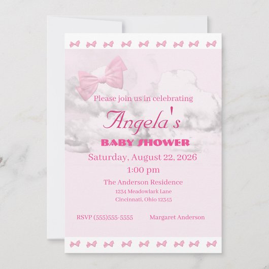 Pink Bows Baby Shower Invitation 招待状