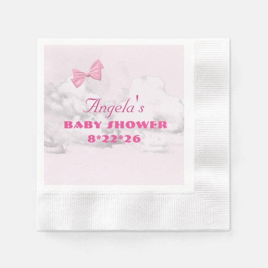Pink Bows Baby Shower Personalized  縁ありカクテルナプキン (正面)