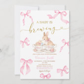 Pink Bows Bunny Tea Party Baby Shower Invitation 招待状 (正面)