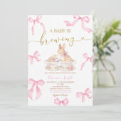 Pink Bows Bunny Tea Party Baby Shower Invitation 招待状 (スタンド正面)