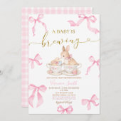 Pink Bows Bunny Tea Party Baby Shower Invitation 招待状 (正面/裏面)