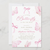 Pink Bows Butterflies Baby Shower Invitation 招待状 (正面)