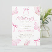 Pink Bows Butterflies Baby Shower Invitation 招待状 (スタンド正面)