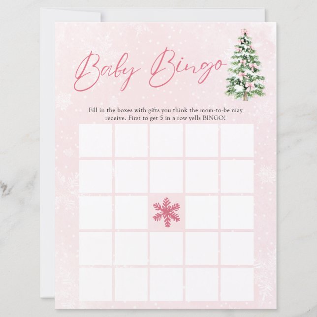 Pink Bows Christmas Baby Bingo Baby Shower Game (正面)