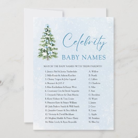 Pink Bows Christmas Tree Celebrity Baby Name Game 招待状 (正面)