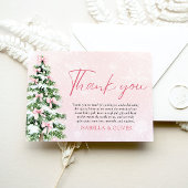 Pink Bows Christmas Tree Winter Thank you card サンキューカード