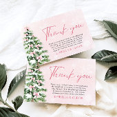 Pink Bows Christmas Tree Winter Thank you card サンキューカード