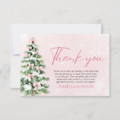 Pink Bows Christmas Tree Winter Thank you card 招待状 (正面)