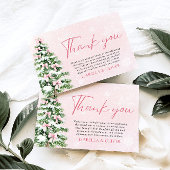 Pink Bows Christmas Tree Winter Thank you card 招待状