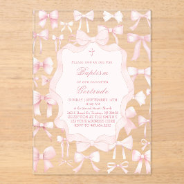 pink bows design Baptism Invitation アクリル招待状