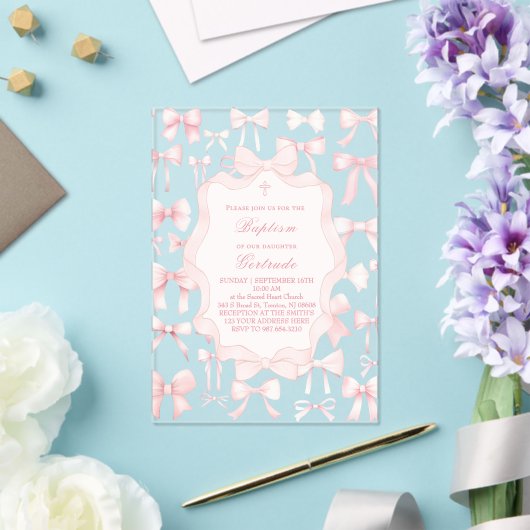 pink bows design Baptism Invitation アクリル招待状 (インサイチュ (ウェディング))