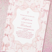 pink bows frame Baptism Invitation 招待状