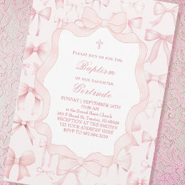 pink bows frame Baptism Invitation 招待状