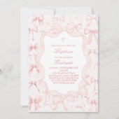 pink bows frame Baptism Invitation 招待状 (正面)