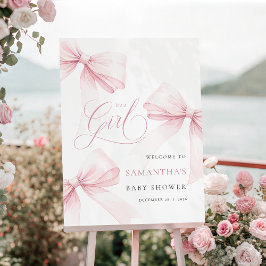 Pink Bows Girl Baby Shower Welcome Sign