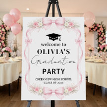 Pink Bows Graduation 2026 Welcome Sign