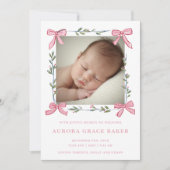 Pink Bows Greenery Christmas Berries Baby 案内状 (正面)