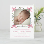 Pink Bows Greenery Christmas Berries Baby 案内状 (スタンド正面)