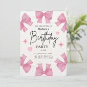 Pink Bows & Hearts Girl's Birthday Party  招待状 (スタンド正面)