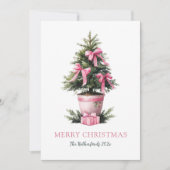 Pink Bows Merry Christmas Tree Card シーズンカード (正面)
