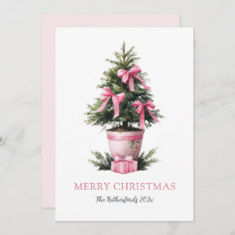 Pink Bows Merry Christmas Tree Card シーズンカード