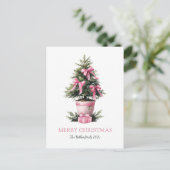 Pink Bows Merry Christmas Tree Postcard シーズンポストカード (スタンド正面)