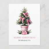 Pink Bows Merry Christmas Tree Postcard シーズンポストカード (正面)