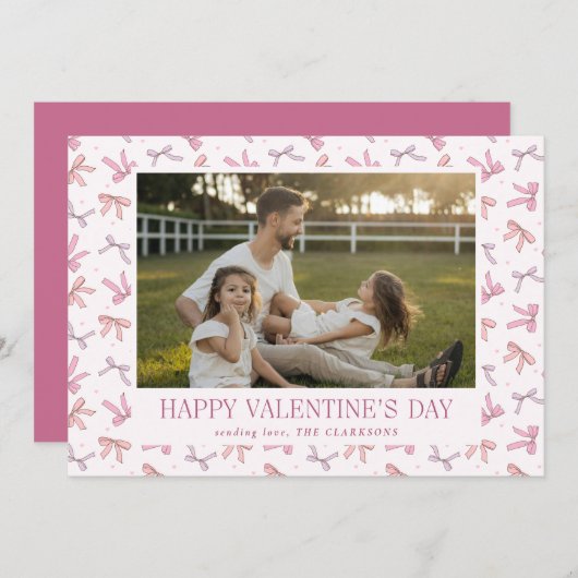 Pink Bows One Photo Valentine’s Day Card シーズンカード (正面/裏面)